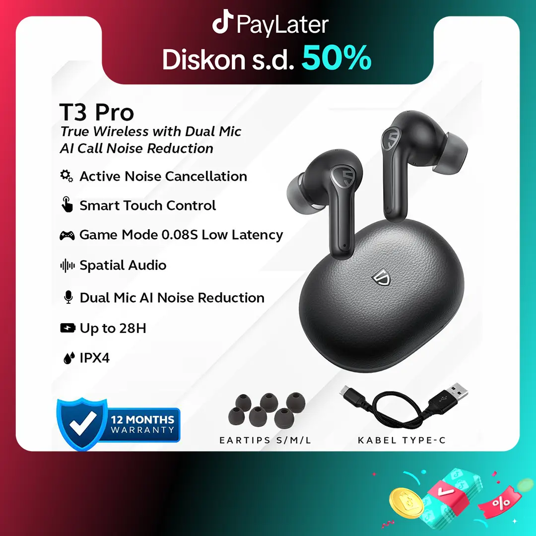 SoundPEATS T3 Pro True Wireless with ANC & Dual Mic AI Call Noise Reduction