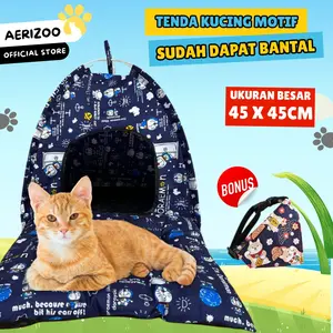 Tenda Rumah Kucing Anjing Tempat Tidur Portable Bisa Dilipat dan Dicuci Bonus Kalung Syal Kucing Aerizoo