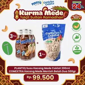 Kacang Mede Belah Dua Mentah 500 Gr + 3 Pcs Susu Kacang Mede Coklat 200 ml - Paket Takjil Sultan COMEXTRA x PLANTIQ - Zero Cholesterol - Non Dairy Milk Lactose Free