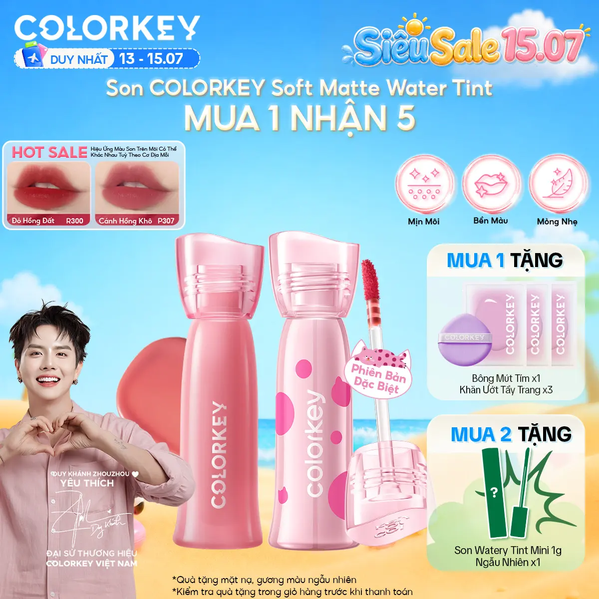 Son COLORKEY Soft Matte Water Tint Bản Nâng Cấp Bền Màu, Chất Son Ẩm Mịn Như Sương 2.5g