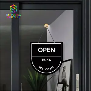 open close 2 sisi bahan acrylic gantung rantai bonus kop kaca