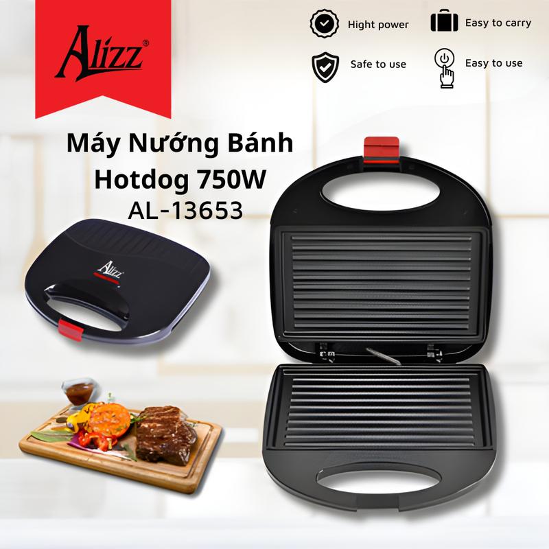 Máy Kẹp Nướng Bánh Mì Máy Ép Bánh Mỳ 750W Chống Dính Cao Cấp ALIZZ 13653