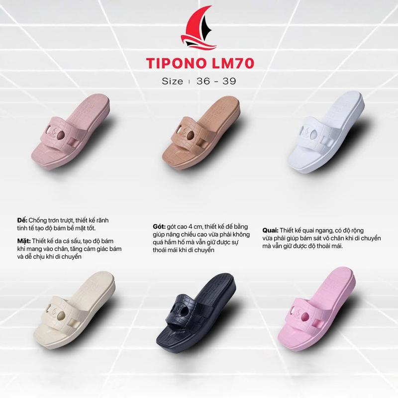 TIPONO Dép Nữ Quai Ngang LM70 Đế Cao 4cm Chống Trượt Chống Thấm Nước Size 36-39 Chất Liệu EVA Mềm Mại Thời Trang & Thoải Mái