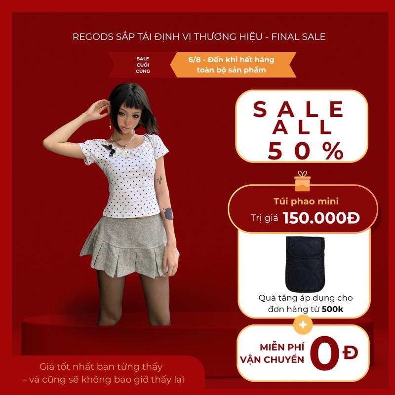 [ FINAL SALE ALL 50% ] Áo thun babytee chấm bi cổ ren vải thun cotton 4C co giãn ôm body Slim-fit Top - Babytee Amy Regods