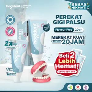 Hogident Flavour Free [20gr] Lem Gigi Palsu Kuat 20 Jam | Mencegah Bau Mulut, Gusi Bengkak & Gigi Berlubang | Untuk Perawatan Harian