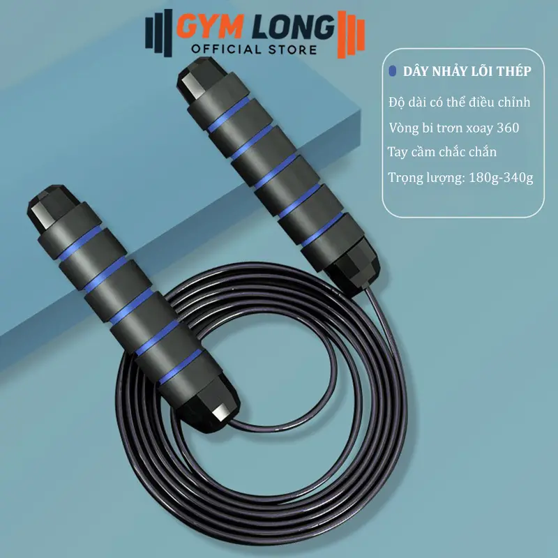 Dây Nhảy Thể Thao Tập Thể Dục Tại Nhà Bên Trong Lõi Thép Có Tạ Sắt Đầm Tay GYMLONG 6
