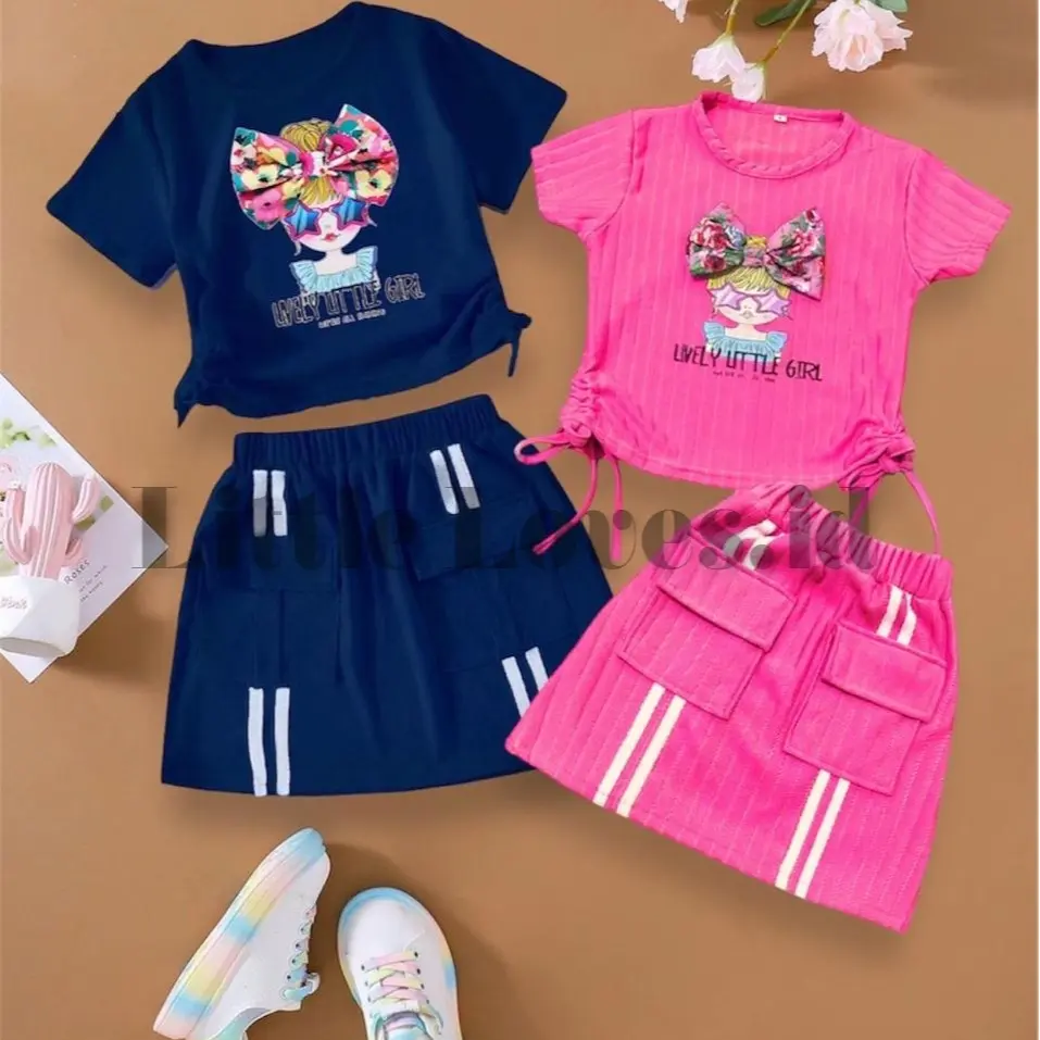 One Set Rok anak perempuan bahan knit hornet motif LIVELY LITTLE GIRL usia 1 - 8 tahun Merah Wanita