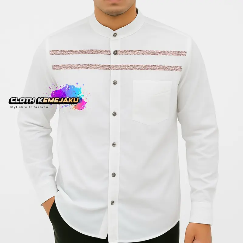 Kemeja Koko Katun Madinah Pria Gradasi Poliester Muslim Fit Manset Panjang Kerah Casual Baju 5