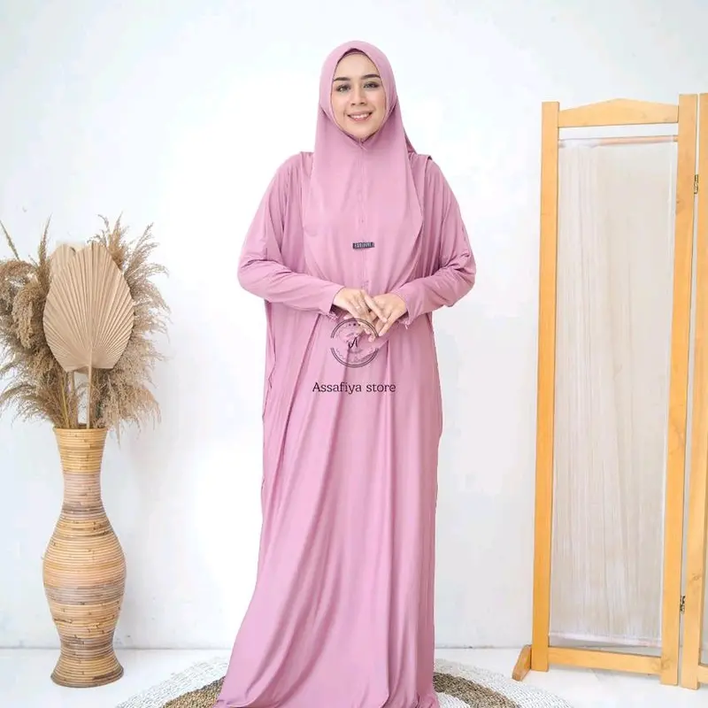 Abaya One Set Kerudung+Ciput Lengan Resleting Terbaru Casual Silver elegan xl 1