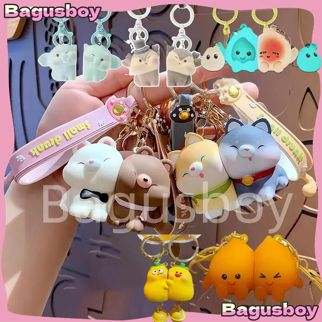 Bagusboy 2 Pcs Magnetik Gantungan Kunci Tas Kucing Cat Matching Keychain Couple Lucu Sepasang Anjing Babi Kartun Pasangan Boneka Liontin Tas Sekolah Mobil Hadiah Kecil Anak Mainan Perempuan Tali Lucu Toys PVC