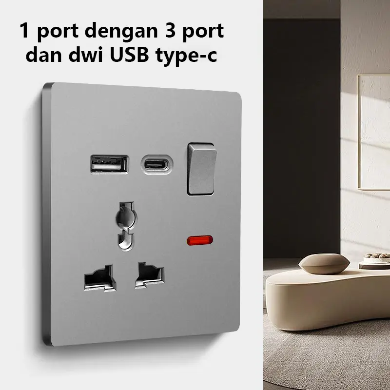1 port dengan 3 port dan dwi USB type-c