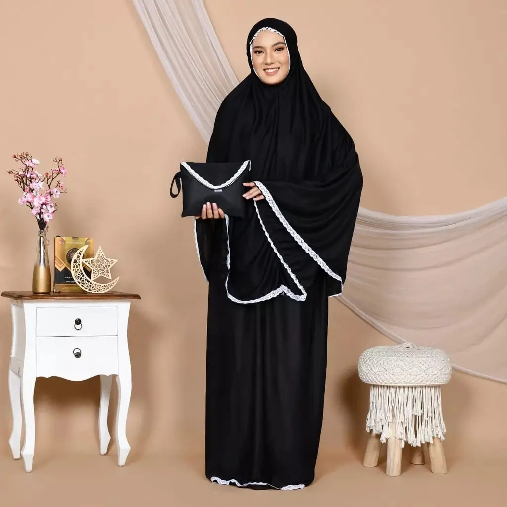 Mukena Dewasa Polos Variasai Renda Bahan Hyget