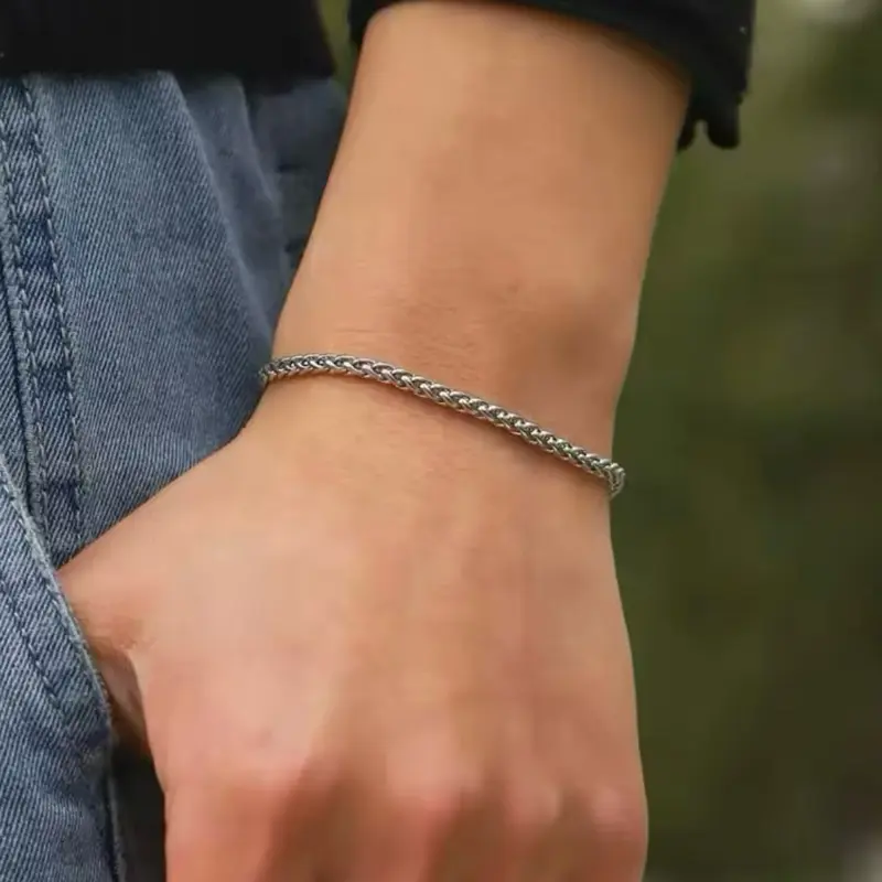 Gelang Titanium Tulang Naga Hitam Silver Kecil Anti Luntur Anti Karat Pria Wanita - Bracelets 2