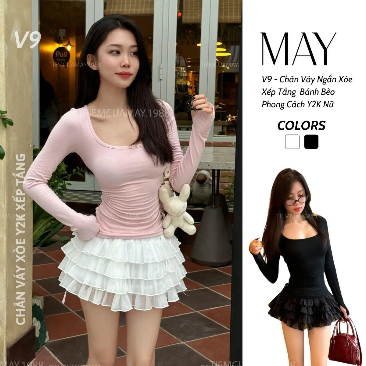 V9 - Chân Váy Ngắn Xòe Xếp Tầng  Bánh Bèo Phong Cách Y2K Nữ