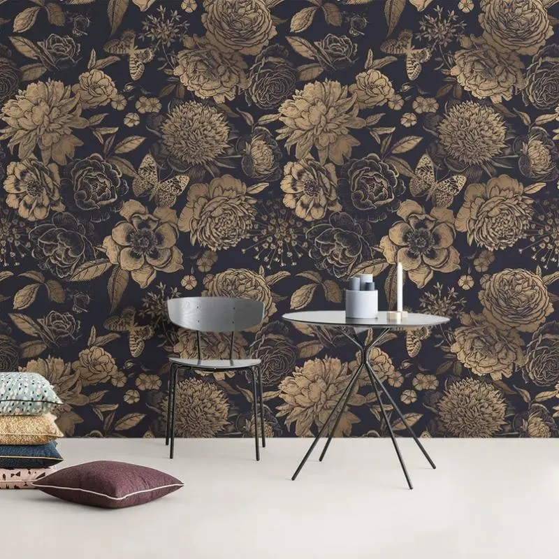 Retro Flower Pattern Wallpaper, 1 Count Removable Self-adhesive Wallpaper, Vintage Design Decorative Wallpaper For Living Room Bedroom Kitchen 2