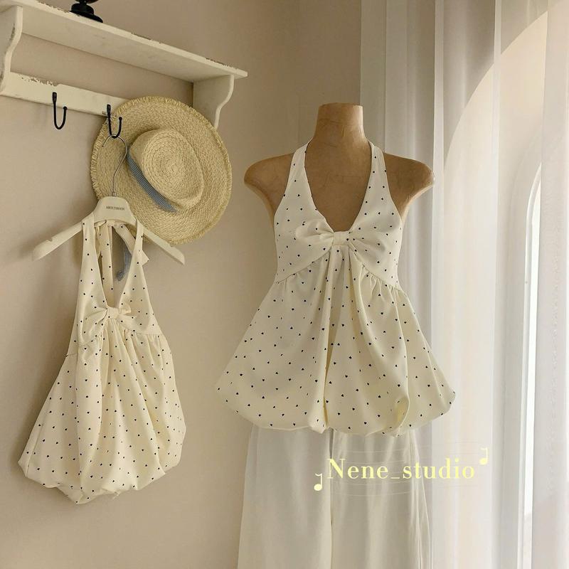 Áo yếm bí in tym buộc nơ cổ có kèm mút ngực - Nene_studio