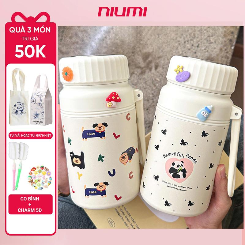 <Tặng Túi Giữ Nhiệt > Bình Giữ Nhiệt 1000ml Inox 316 NIUMI Hoạ Tiết Dễ Thương Fashion Cup Có Lưới Lọc Trà Tiện Lợi