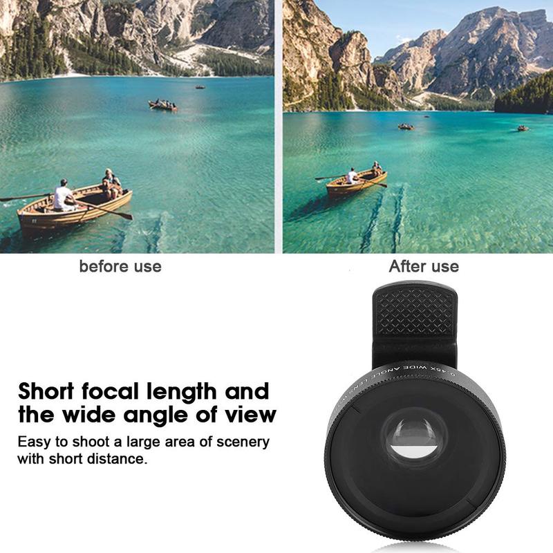 Product Introduction of Phone Camera Lens, 2 in 1 Cell Phone Clip-on Lens Kit 0.45X Wide Angle Lens 140°+ 12.5X Macro Lens Clip-on iPhone Lens for iPhone Samsung and Most of Android Smartphone 2