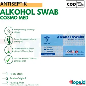 Alkohol Swab isi 100 Ethyl Alkohol 70% Tisu alkohol antiseptik Cosmomed