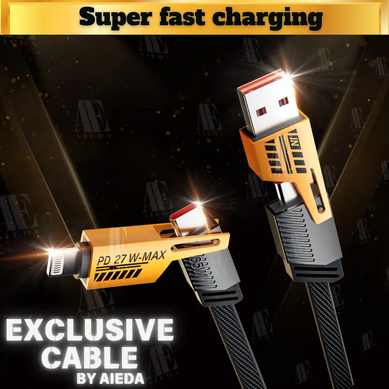 AiEda - Kabel Charger Data 4 in 1 Convertible Metal Fast Charge Cable 65W 3.9 ft Kabel TYPE C & Lightning/Iphone (Tidak Untuk Micro/Usb) Panjang 100Cm 4