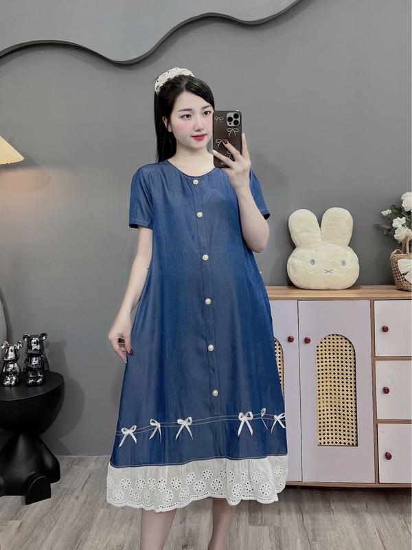 ( Đủ size 45-100kg) váy bầu, đầm bầu Bigsize chất bò lụa thiết kế phối chân voan cực xinh