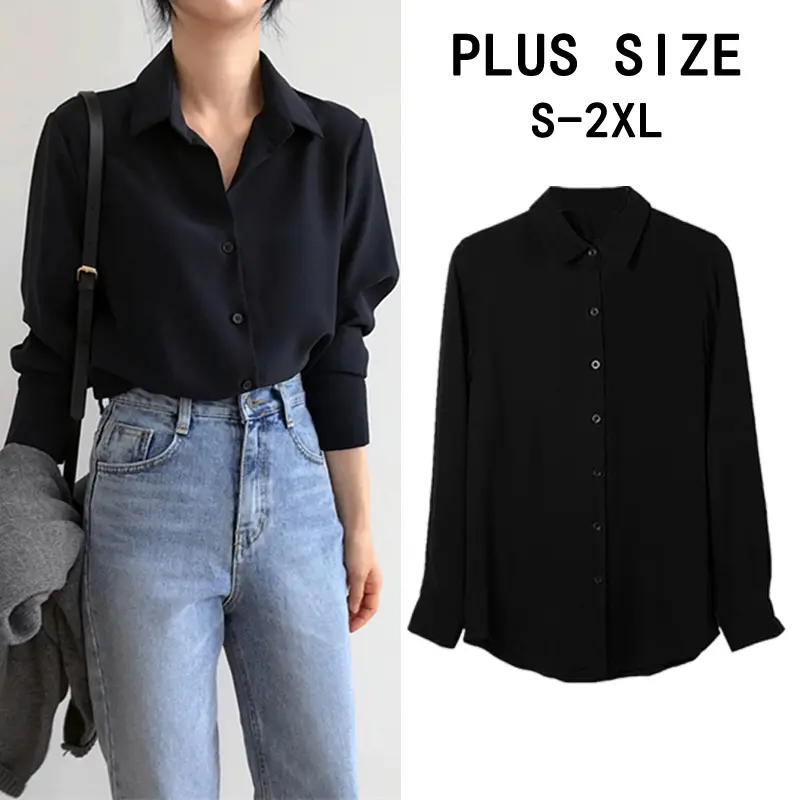 Korean Style Plus Size Professional OL Shirt Women Casual All-match Loose and Thin Bottoming Shirtblouse Top