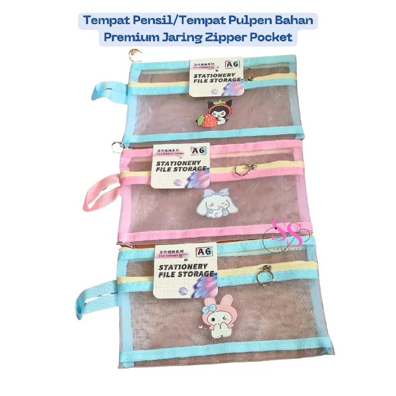 TEMPAT PENSIL/TEMPAT PULPEN/STATIONERY FILE STORAGE JARING TRANSPARAN KUROMI, CINNAMON ROLL, MELODY, DAN CAPYBARA 9988 0