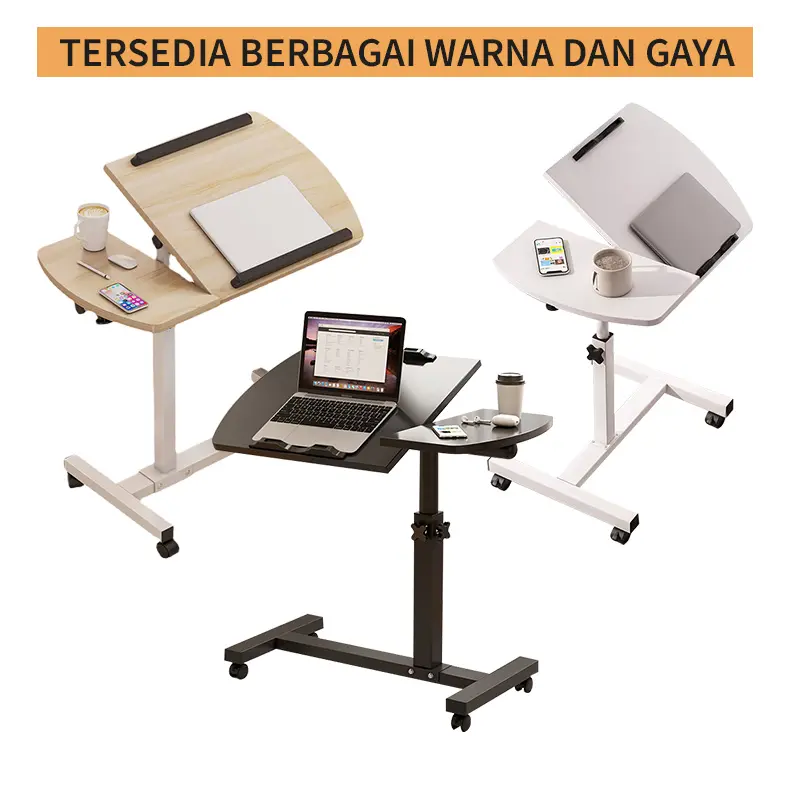 COD Meja Laptop  Lipat Adjustable Portable Mobile Desk Study Table Bed Side Table Meja Belajar  Lipat  Dengan Roda Meja Serbaguna Meja Makan Ranjang