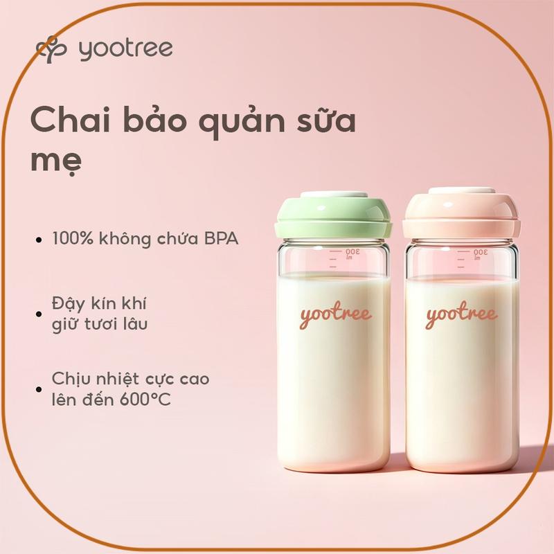COD Bình Trữ Sữa Thủy Tinh yootree 300ml Cao Cấp Bình sữa cho bé cổ rộng tin cậy để bảo quản sữa mẹ