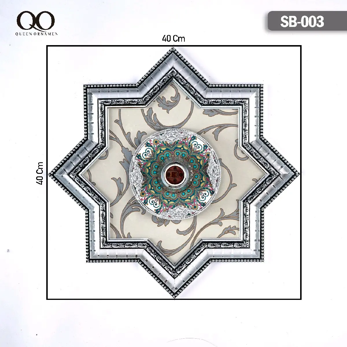 Queen Ornamen Fitting Lampu Variasi Hiasan Kristal Plapon PVC Gipsum GRC 40cm x 40cm Kode 001 Silver Black SNI tool Diameter 40cm Bahan PVC Berkualitas Tinggi Mudah Dipasang