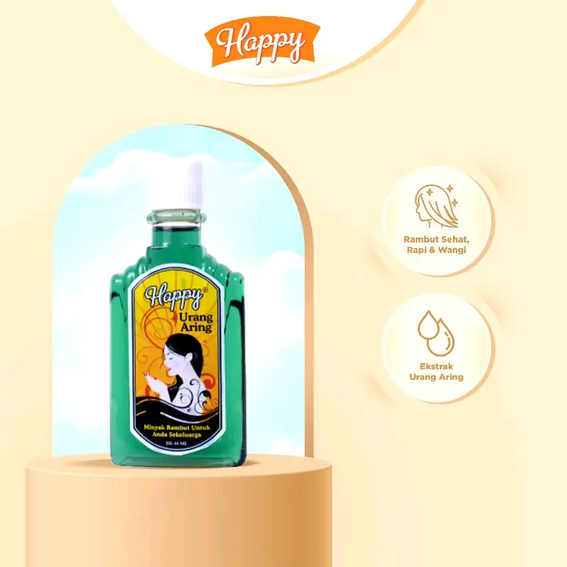 Minyak Happy Urang Aring 45 ML / Minyak Rambut Urang Aring Jadul Perawatan Penebal Rambut Menghitamkan Vitamin 0
