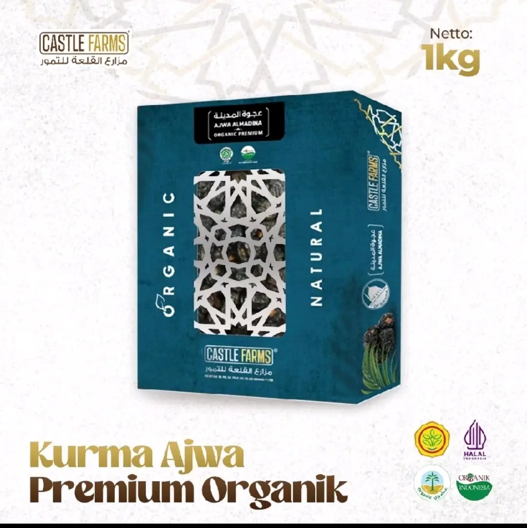 CASTLE FARM AJWA PREMIUM ORGANIC KURMA NABI 1KG - KURMA AJWA CASTLE FARM 1KG kurma  indonesia