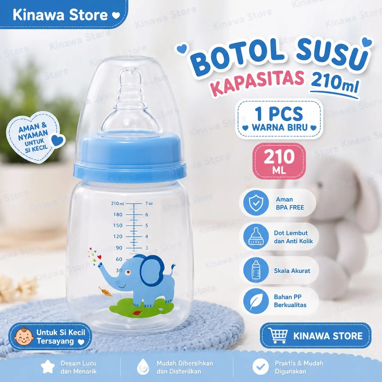 Botol susu Lucu 210ml wideneck 5cm dengan dot ulir bahan tebal bpa free baby balita