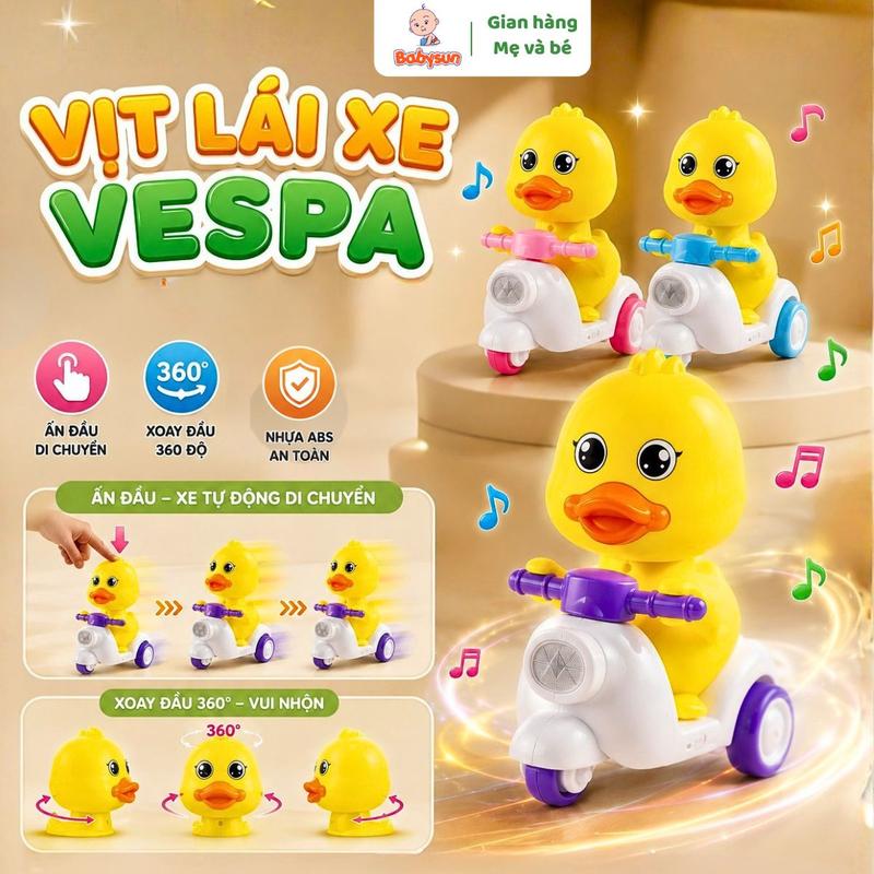 Đồ Chơi Vịt Vàng Lái Xe Máy Đáng Yêu - Ấn nhẹ đầu là chạy vui nhộn cho bé