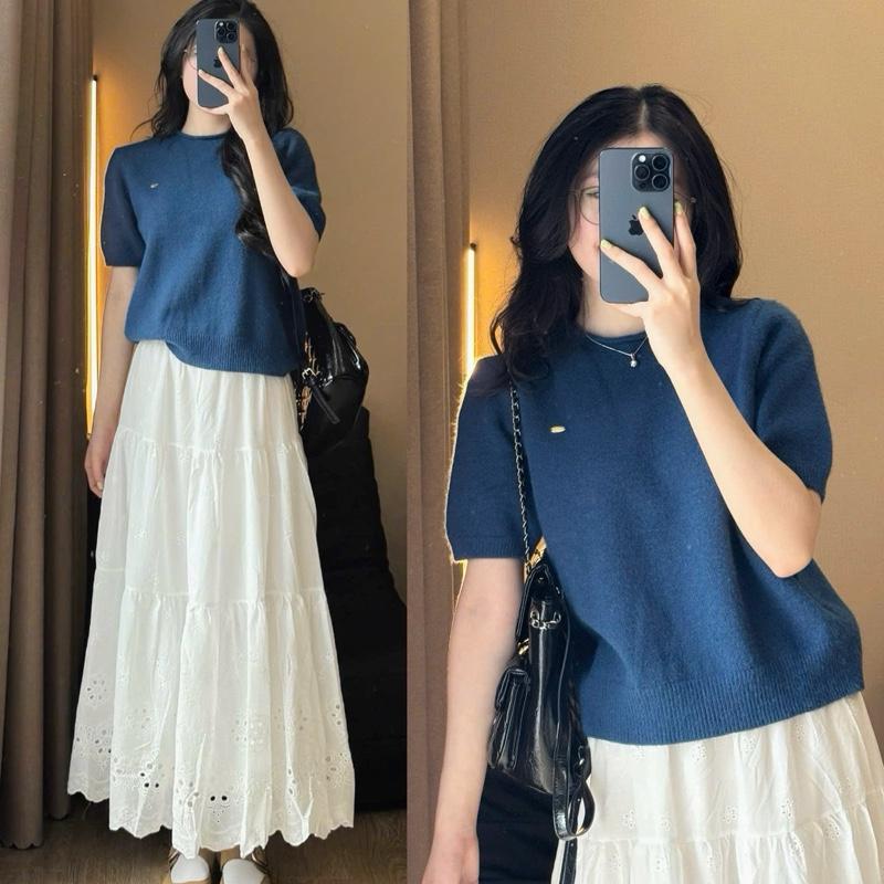 (ẢNH OLDSCHOOL) Áo len nữ lông thỏ tay ngắn cổ vát TAG SẮT A401