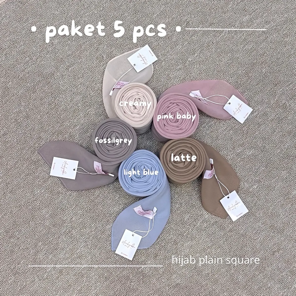 Anahijabku - Paket Hemat 5 pcs Hijab Plain Square  Polycotton Kerudung Segi Empat Muslim Nyaman Lembut