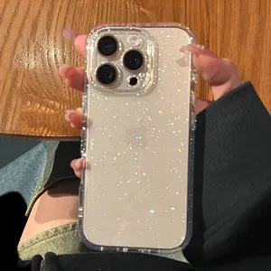 Super Shiny! Soft Case! Fine Glitter Transparent Anti-fall Phone Case For iPhone 17 16 15 14 Pro Max Plus 17 Air 16e 13 12 11 Pro Max Mini X XR XS Max Clear Silicone Shockproof Phone Cover Fashion TPU Phone Casing Shell With Full Cover Camera Protection