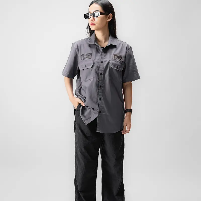 JEEN ORIGINAL - Kemeja Workshirt Lengan Pendek Full Bordir Casual Atasan Baju Cowok 2