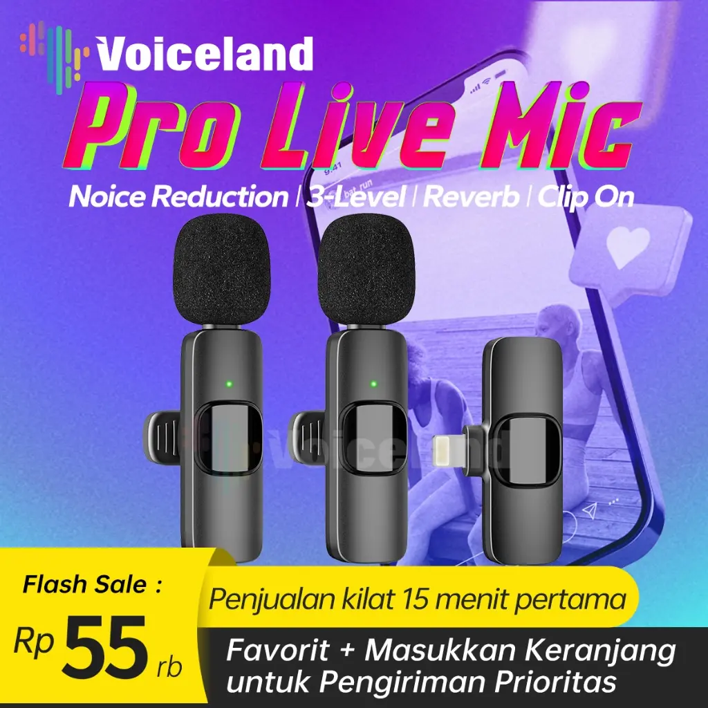 【Pro Mic 】Mikrofon Nirkabel Lavalier Mic Portabel Audio Video Pembuatan Rekaman Wireless Microphone Konten Kreator HP Klip Clip On 2 Mic Untuk IPhone Android Kamera Komputer Laptop Live Vlog Video Recording Game Mobile YouTube Interview TikTok