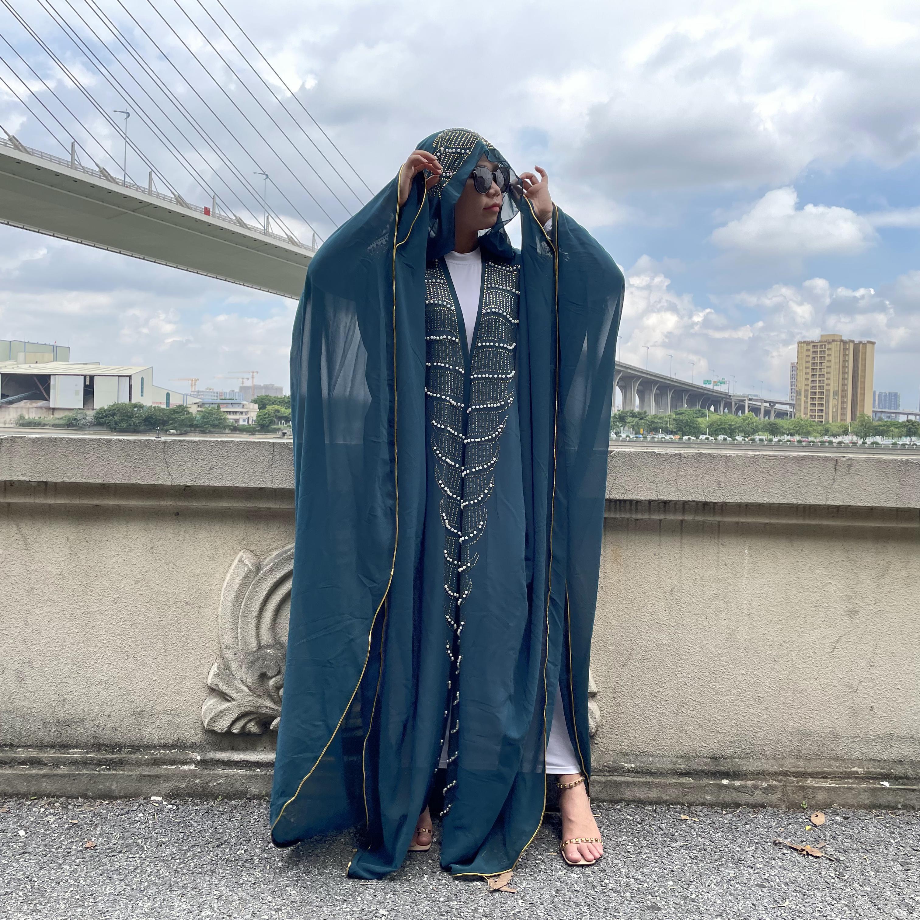 2257#Bat Sleeves Pearls Abaya Elegant Jil-bab - CHAOMENG MUSLIM SHOP