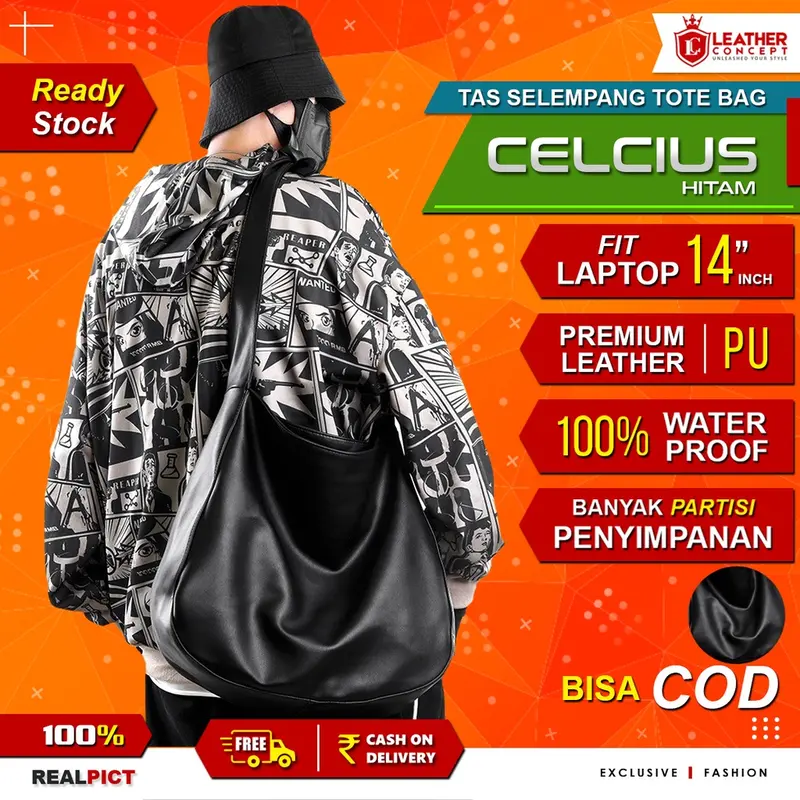 LEATHER CONCEPT Tas Selempang Kulit Pria Tas Kulit Pria Tote Bag Kulit CELCIUS Hitam 2