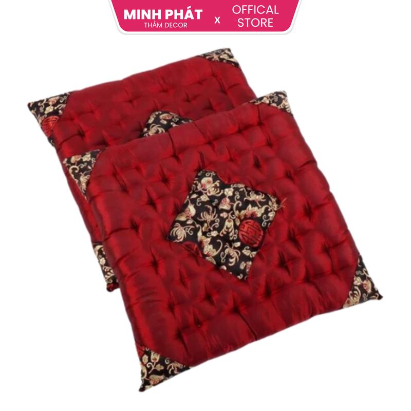 Đệm ngồi bệt vuông thảm ngồi bệt lót ghế gỗ văn phòng gối lót mông thêu gấm lụa 40x40cm P41