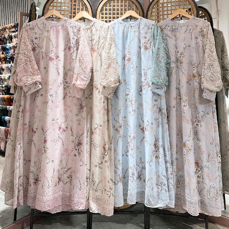 Gamis Wanita Kode8213 Bunga Anggrek Non Busui Muslim Variasi 4 Warna 6