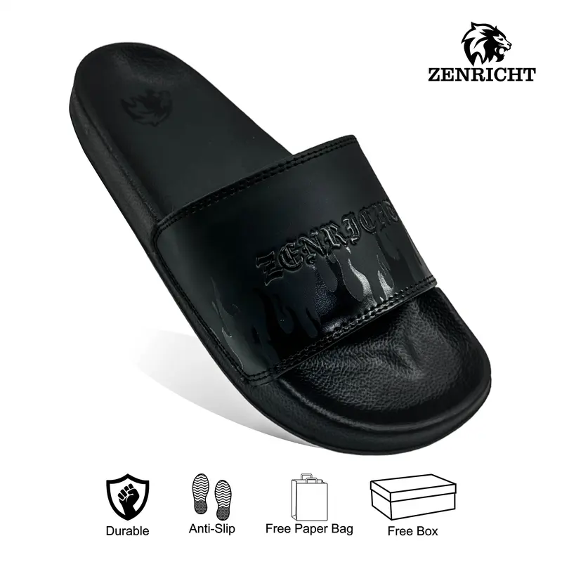 Zenricht Sandal Selop Pria Fullblack Sandal Slide Pria Anti Licin 2