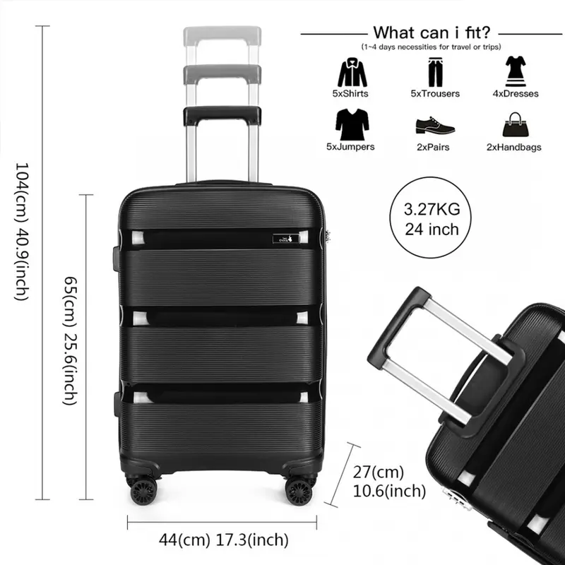 SEA CHOICE Koper Set 20+24+28 inch Kabin Large Bagasi Travel Tas, PP Hardcase, Lightweight, TSA Lock 8