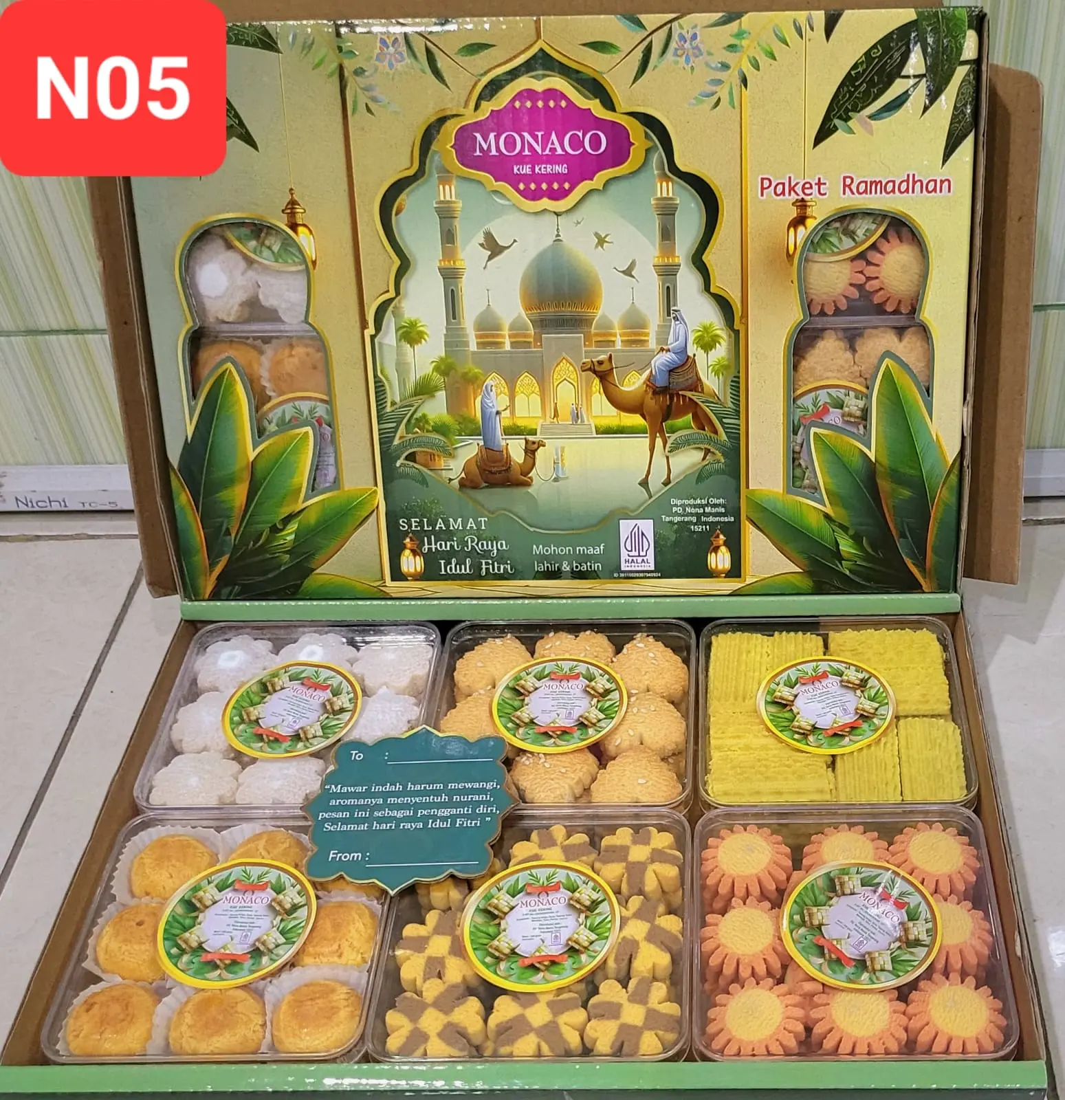 Paket 6 Toples Kotak Persegi isi Nastar, Kue Kacang Wijen, Kue Putri Salju, Kue Coklat Vanilla, Kue Pandan Butter dan Kue Butter Orange