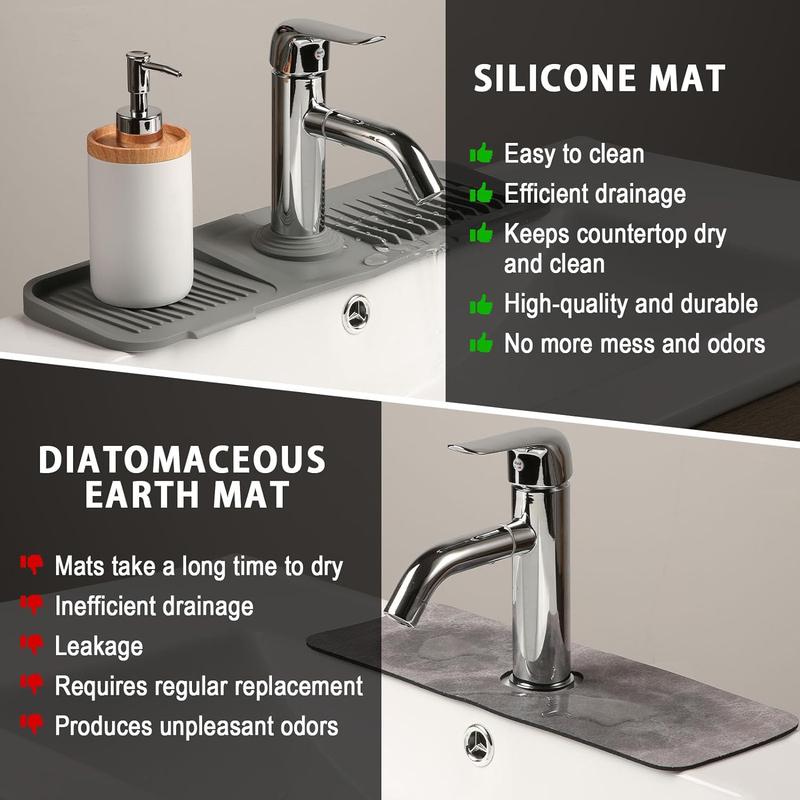 Product Introduction of 1PC Silicone Draining Mat for Kitchen Sink, Silicone Sink Faucet Mat Splash Guard Kitchen Splash Guard for Sink, Faucet Absorbent Sink Protectors Mat Kitchen Faucet Mat 4