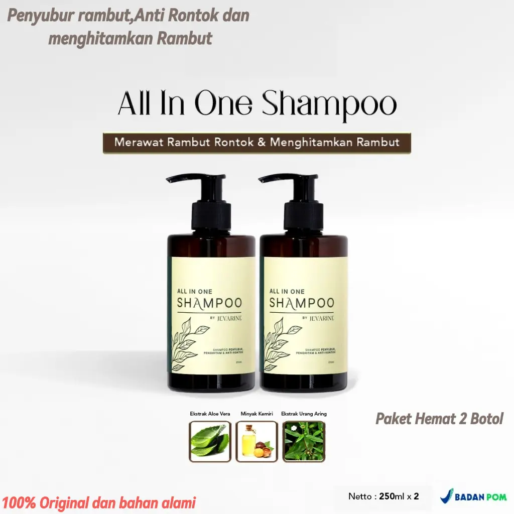 Paket 2 Botol-Jevarine Shampo All In One/Menyuburkan rambut,menghitamkan anti rontok dan ketombe Shampoo Conditioner