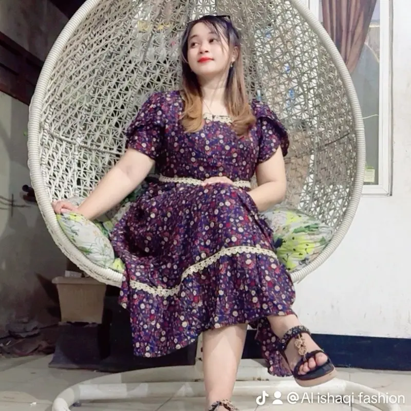 Daster cinta bisui wanita Pendek  lengan rempel LembutDress Rayon Santai 2