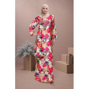 [2] Bold Bloom Baju Kurung Camilia Material Mango Ariani Silk Satin - Elegant Modern Floral Dress Wanita Muslimah